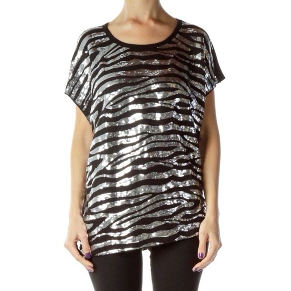 Michael By Michael Kors Sequin Zebra Stripe Top - Picture 2 of 9